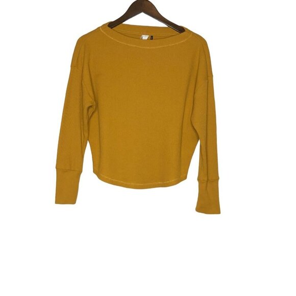 Anthropologie Akemi + Kin Mustard Yellow Long Sleeve‎ Ribbed Top Size Small - Picture 1 of 10